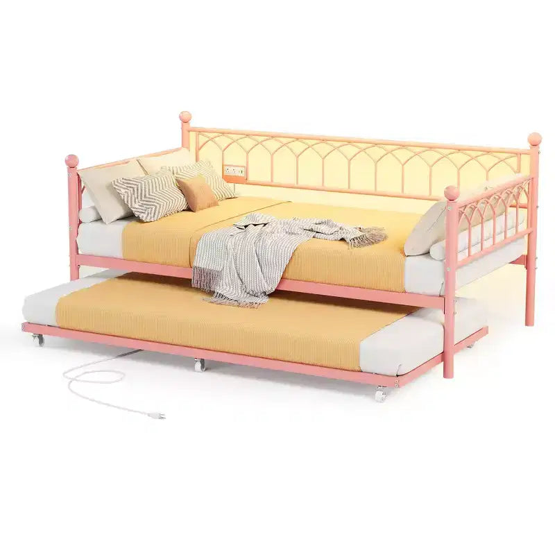Letto a una piazza e mezza, Struttura in metallo con letto estraibile a rotelle per Soggiorno, Camera da letto, Appartamento e Spazi ridotti
