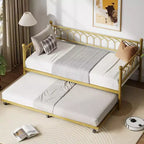 Twin Day Bed, Metal Sofa Bed Frame with Pull Out Trundle for Living Room, Bedroom, Apartment and Small Spaces