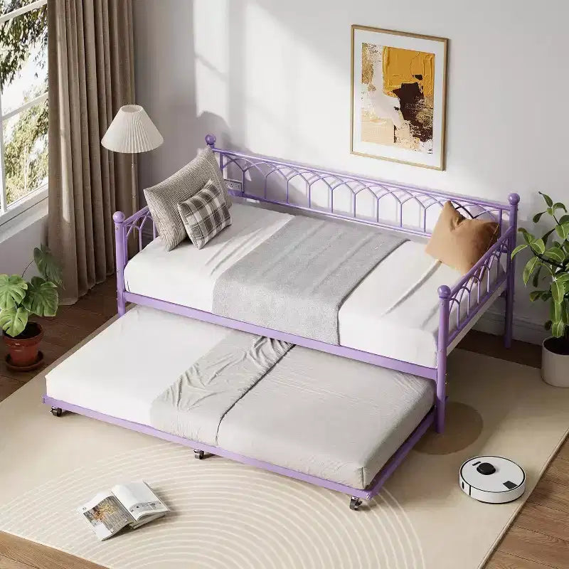 Acekool Struttura Letto a Scomparsa Singolo con Rotelle, Letto a Piattaforma in Metallo con Stazione di Ricarica, Letto per Ospiti Salvaspazio per Camera da Letto, Soggiorno