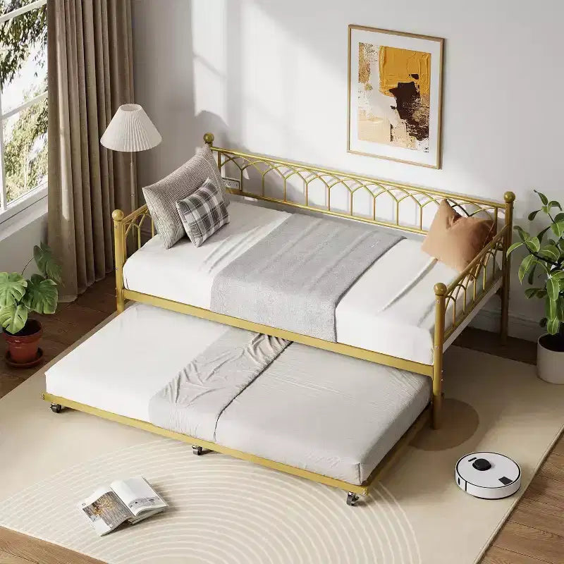 Acekool Struttura Letto a Scomparsa Singolo con Rotelle, Letto a Piattaforma in Metallo con Stazione di Ricarica, Letto per Ospiti Salvaspazio per Camera da Letto, Soggiorno