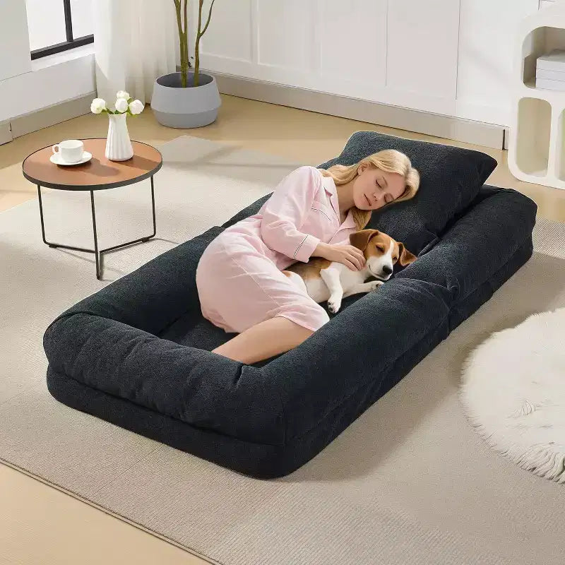 Divano Letto per Cani Pieghevole e Regolabile a 5 Posizioni in ciniglia Acekool con Soffici Cuscini, Lettino Oversize per Persone e Animali Domestici