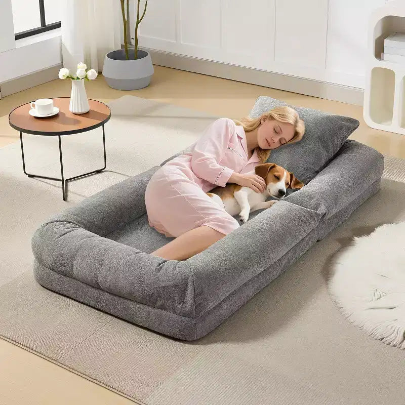 Divano Letto per Cani Pieghevole e Regolabile a 5 Posizioni in ciniglia Acekool con Soffici Cuscini, Lettino Oversize per Persone e Animali Domestici