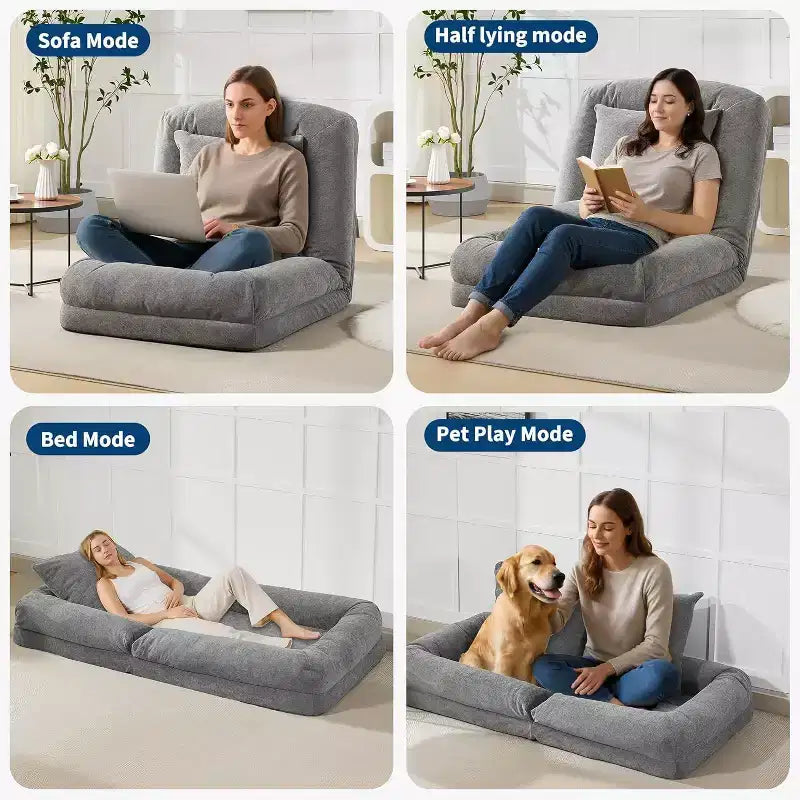 Divano Letto per Cani Pieghevole e Regolabile a 5 Posizioni in ciniglia Acekool con Soffici Cuscini, Lettino Oversize per Persone e Animali Domestici