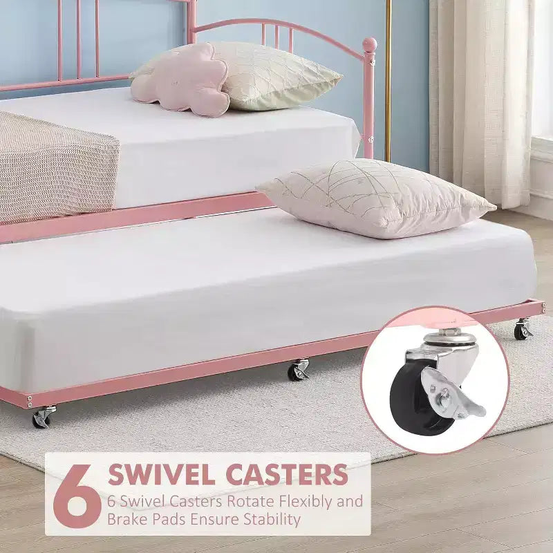 Acekool Letto a Giorno in Metallo con Letto Estraibile, Testiera ad Arco, Struttura Letto Divano per Soggiorno e Camera degli Ospiti, Misura Matrimoniale