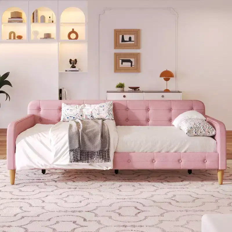 GDFStudio Purtell Letto da Giorno Moderno Imbottito in Lino con Struttura in Legno Massello