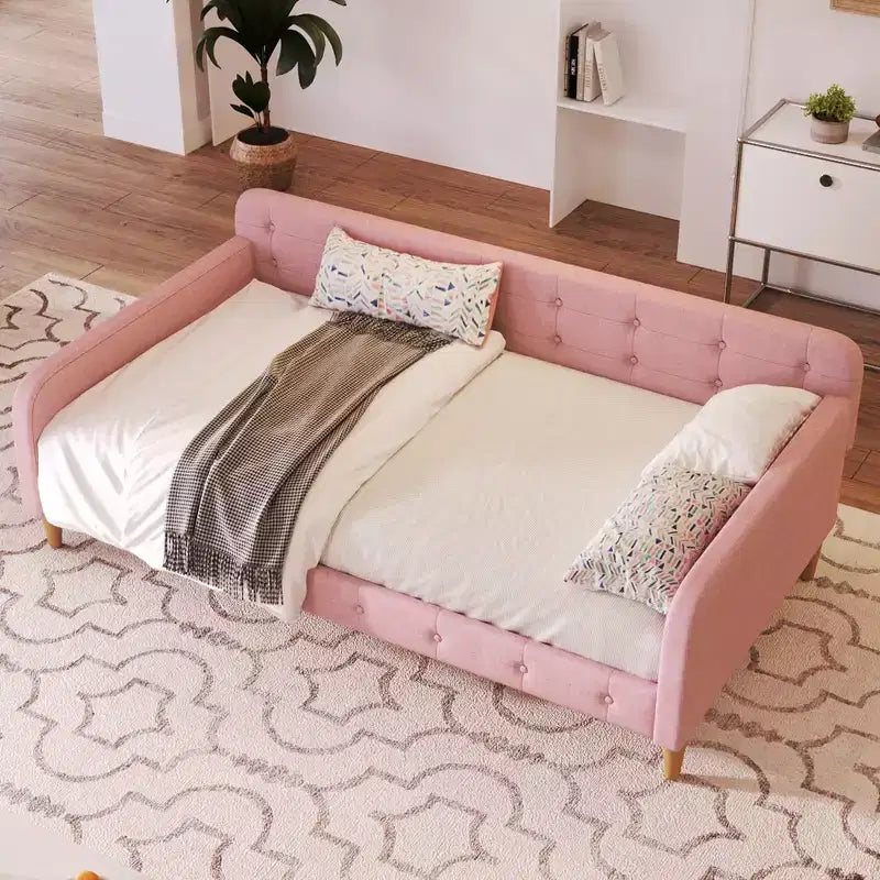 GDFStudio Purtell Letto da Giorno Moderno Imbottito in Lino con Struttura in Legno Massello