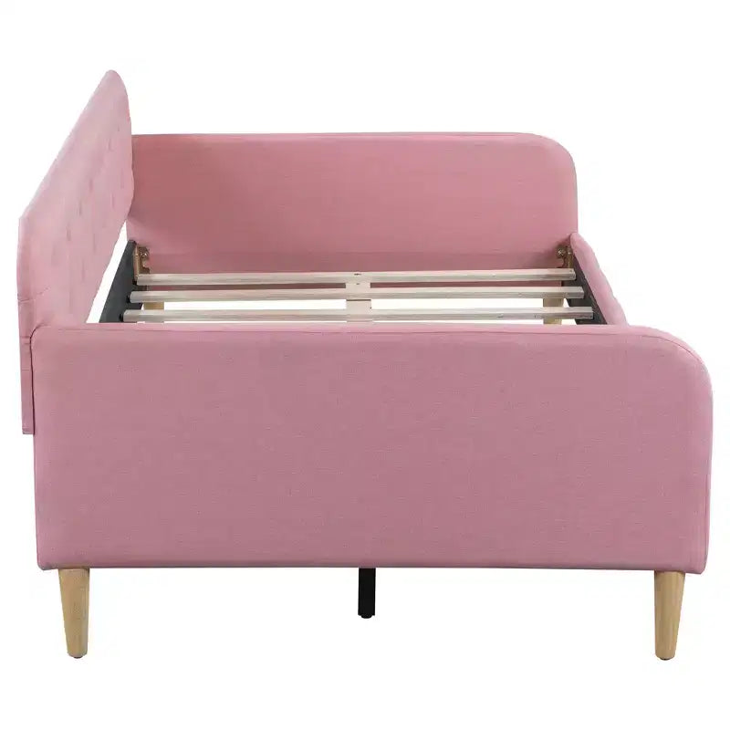 GDFStudio Purtell Letto da Giorno Moderno Imbottito in Lino con Struttura in Legno Massello