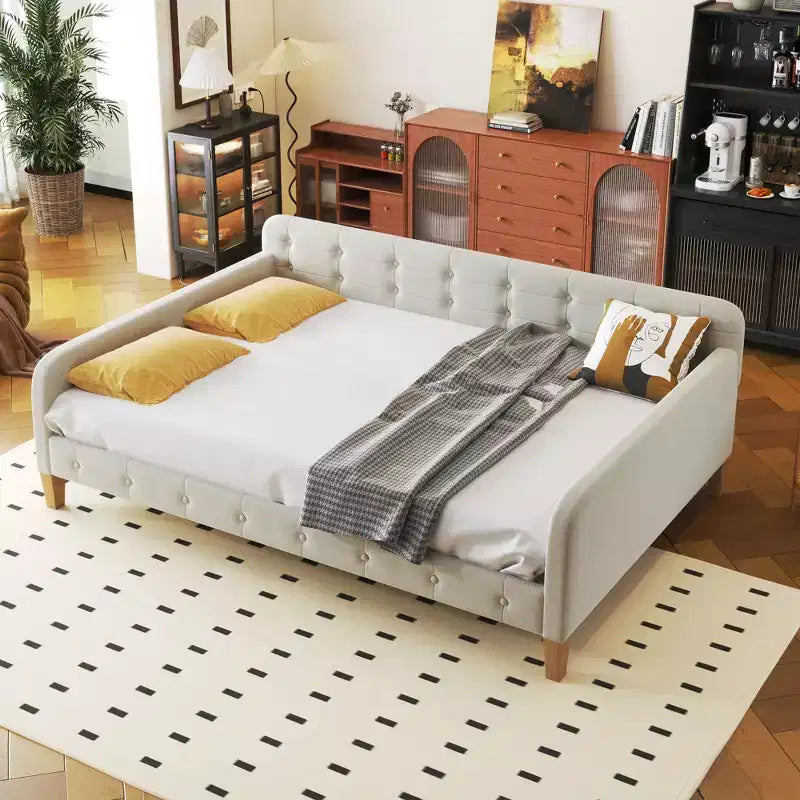 GDFStudio Purtell Letto da Giorno Moderno Imbottito in Lino con Struttura in Legno Massello