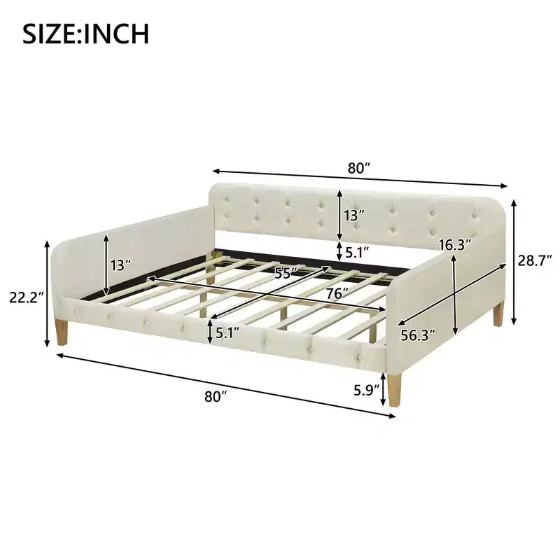 GDFStudio Purtell Letto da Giorno Moderno Imbottito in Lino con Struttura in Legno Massello