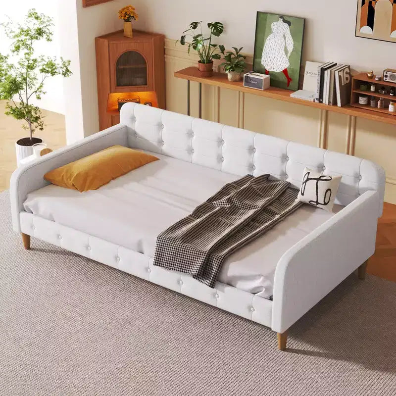 GDFStudio Purtell Letto da Giorno Moderno Imbottito in Lino con Struttura in Legno Massello