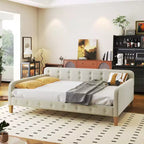 GDFStudio Purtell Letto da Giorno Moderno Imbottito in Lino con Struttura in Legno Massello