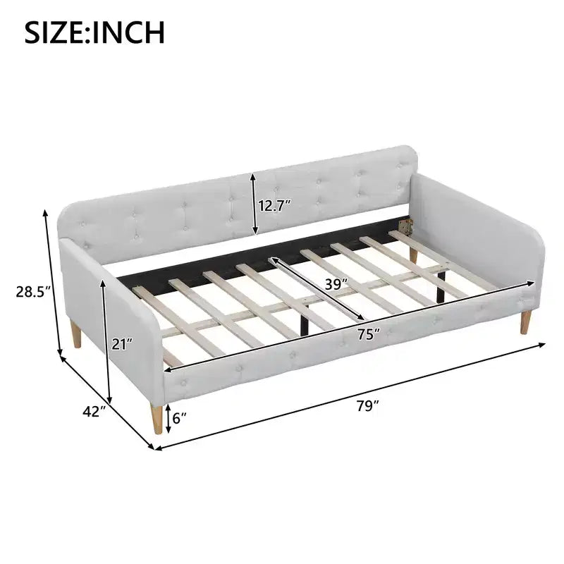 GDFStudio Purtell Letto da Giorno Moderno Imbottito in Lino con Struttura in Legno Massello