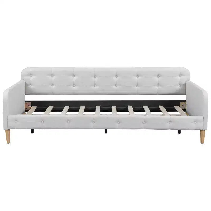 GDFStudio Purtell Letto da Giorno Moderno Imbottito in Lino con Struttura in Legno Massello