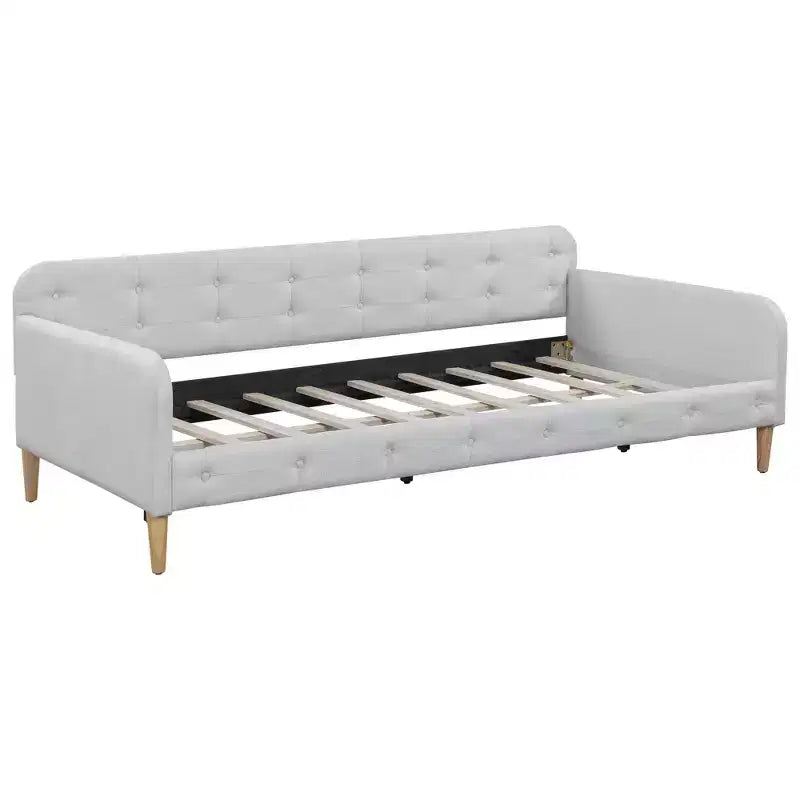 GDFStudio Purtell Letto da Giorno Moderno Imbottito in Lino con Struttura in Legno Massello