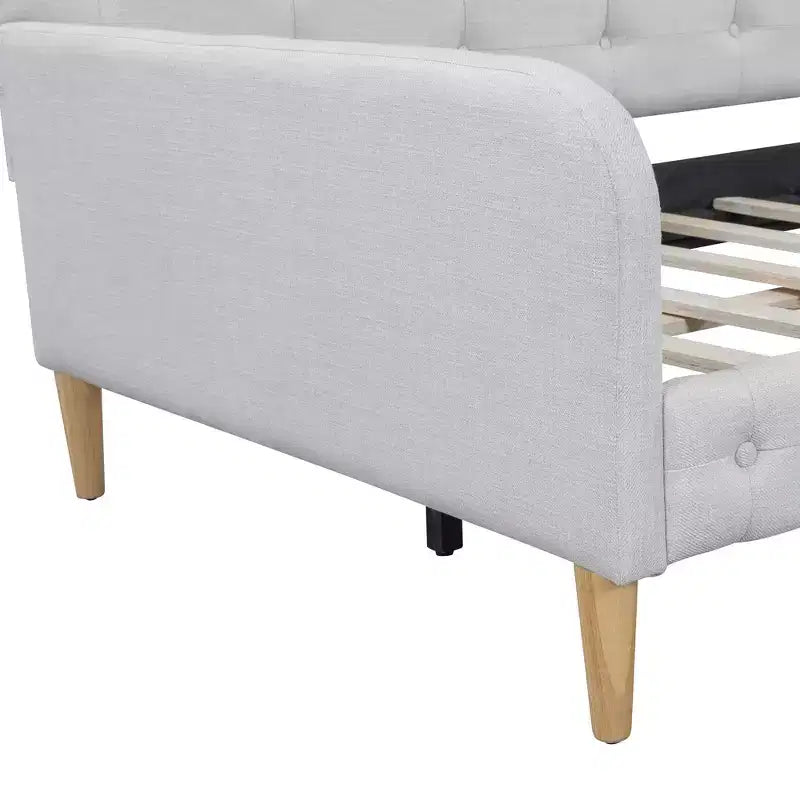 GDFStudio Purtell Letto da Giorno Moderno Imbottito in Lino con Struttura in Legno Massello