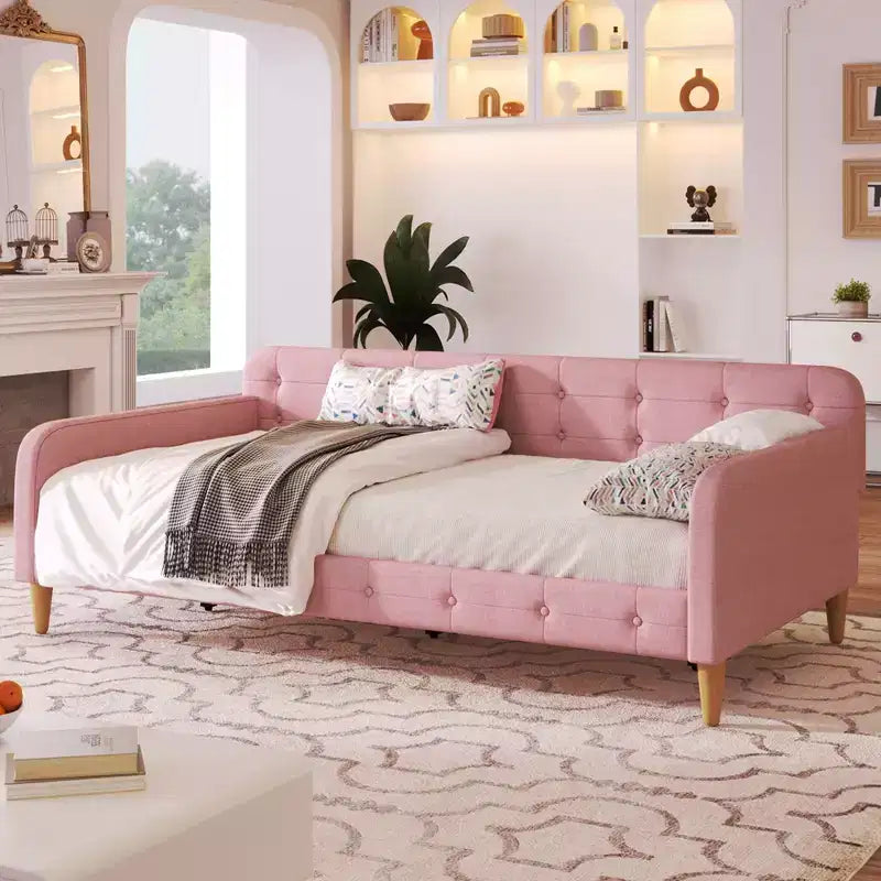 GDFStudio Purtell Letto da Giorno Moderno Imbottito in Lino con Struttura in Legno Massello