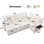 Divano letto modulare Dyonery a 7 posti a forma di L con letto estraibile/schienale reclinabile/porte USB/tavolino/luce a LED/seduta con contenitore, ciniglia