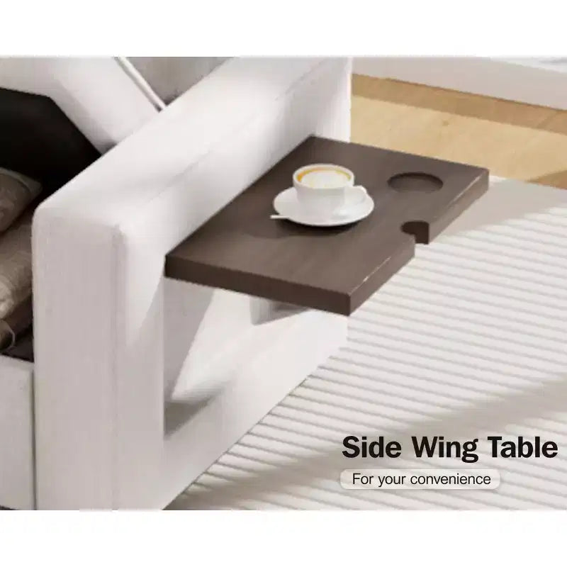 Divano letto modulare Dyonery a 7 posti a forma di L con letto estraibile/schienale reclinabile/porte USB/tavolino/luce a LED/seduta con contenitore, ciniglia