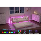 COZONY Letto Divano a Due Piazza con Estraibile, Struttura in Metallo con Stazione di Ricarica, Luci LED e Design Estraibile per Camera da Letto, Soggiorno