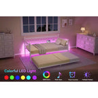COZONY Letto Divano a Due Piazza con Estraibile, Struttura in Metallo con Stazione di Ricarica, Luci LED e Design Estraibile per Camera da Letto, Soggiorno