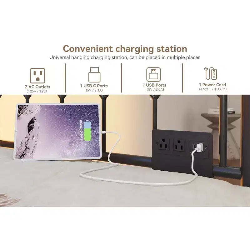 COZONY Letto Divano a Due Piazza con Estraibile, Struttura in Metallo con Stazione di Ricarica, Luci LED e Design Estraibile per Camera da Letto, Soggiorno