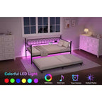 COZONY Letto Divano a Due Piazza con Estraibile, Struttura in Metallo con Stazione di Ricarica, Luci LED e Design Estraibile per Camera da Letto, Soggiorno