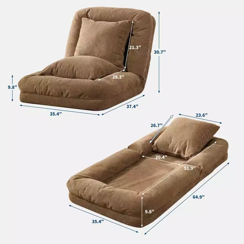 TROPOW Divano a pavimento regolabile a 5 posizioni, letto imbottito per persone/cani con 2 cuscini di peluche per soggiorno, camera da letto e sala giochi
