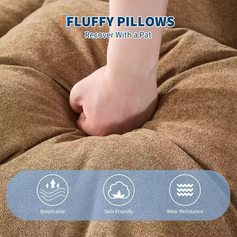 TROPOW Divano a pavimento regolabile a 5 posizioni, letto imbottito per persone/cani con 2 cuscini di peluche per soggiorno, camera da letto e sala giochi