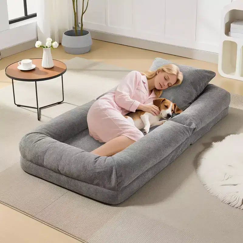 TROPOW Divano a pavimento regolabile a 5 posizioni, letto imbottito per persone/cani con 2 cuscini di peluche per soggiorno, camera da letto e sala giochi