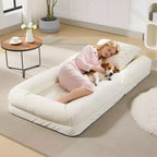 TROPOW Adjustable 5-Position Floor Sofa  Upholstered Human/Dog Bed with 2 Plush Pillows for Living Room, Bedroom & Gaming