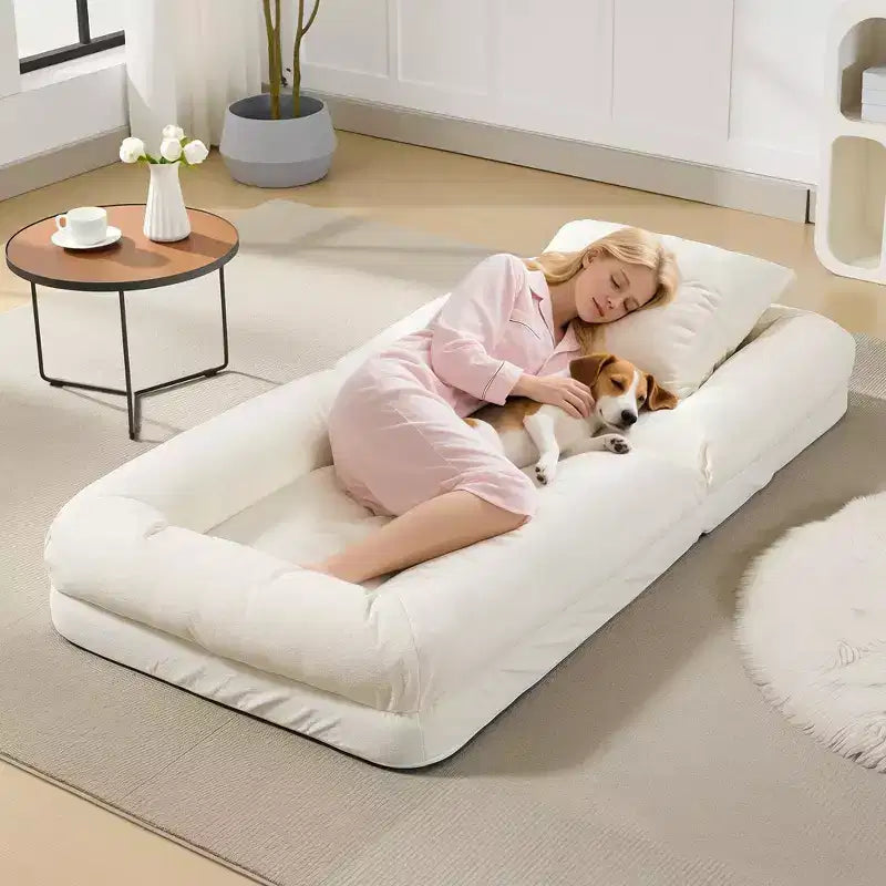 TROPOW Adjustable 5-Position Floor Sofa  Upholstered Human/Dog Bed with 2 Plush Pillows for Living Room, Bedroom & Gaming