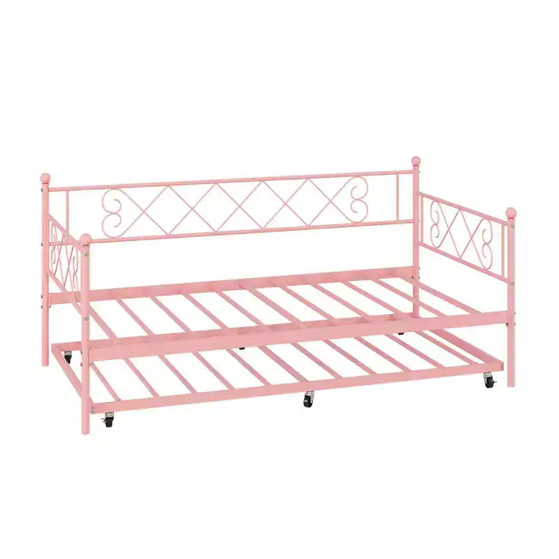 Divano Letto Singolo con Letto Estraibile, Struttura Letto in Metallo Resistente, Divano Letto Singolo in Metallo per Soggiorno e Camera Ospiti, Nessuna Rete a Molle Necessaria, Facile Montaggio