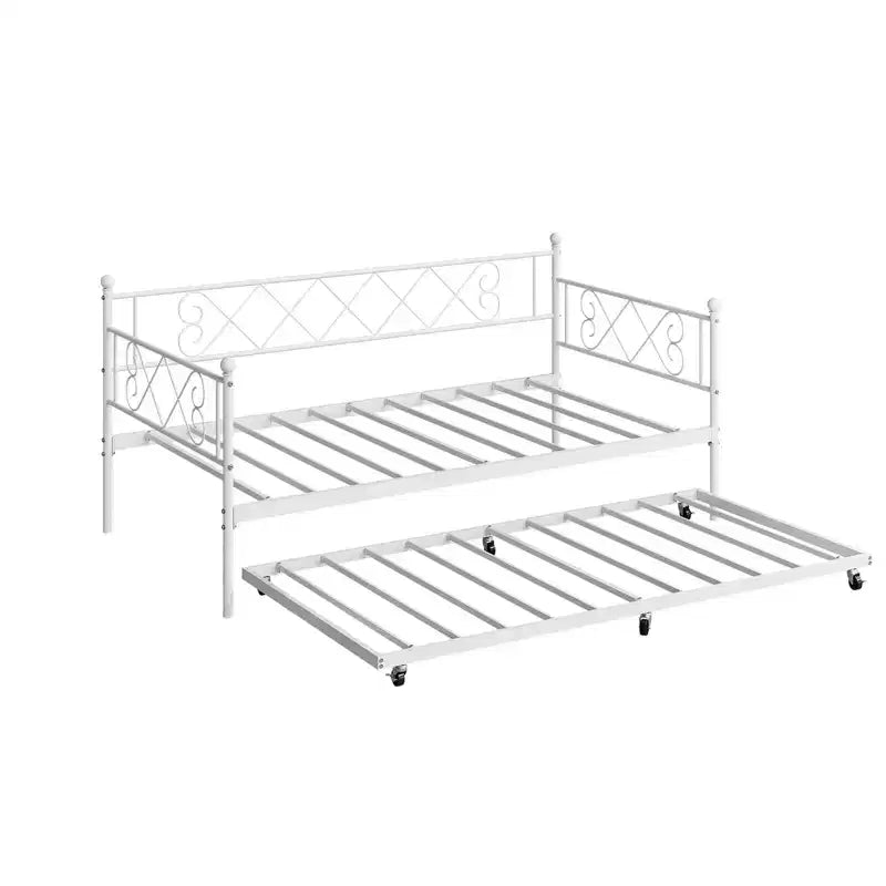 Divano Letto Singolo con Letto Estraibile, Struttura Letto in Metallo Resistente, Divano Letto Singolo in Metallo per Soggiorno e Camera Ospiti, Nessuna Rete a Molle Necessaria, Facile Montaggio