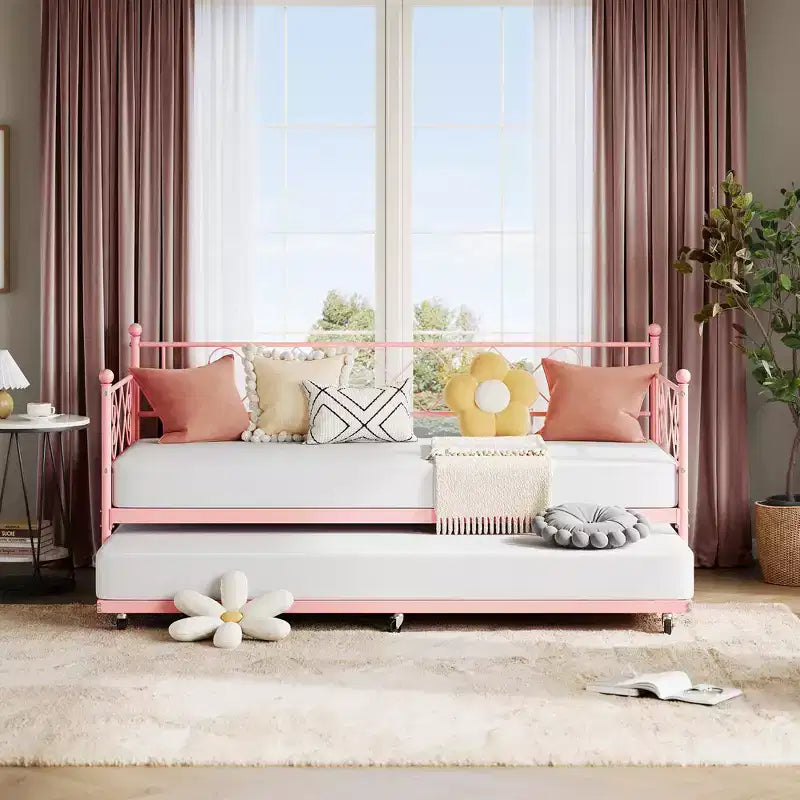 Divano Letto Singolo con Letto Estraibile, Struttura Letto in Metallo Resistente, Divano Letto Singolo in Metallo per Soggiorno e Camera Ospiti, Nessuna Rete a Molle Necessaria, Facile Montaggio