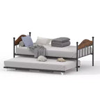 Daybed singolo con letto estraibile a scomparsa, struttura in metallo robusto con testiera, supporti resistenti per soggiorno, camera da letto, camera degli ospiti