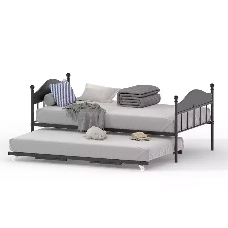 Daybed singolo con letto estraibile a scomparsa, struttura in metallo robusto con testiera, supporti resistenti per soggiorno, camera da letto, camera degli ospiti