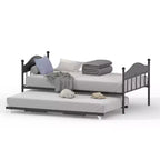 Daybed singolo con letto estraibile a scomparsa, struttura in metallo robusto con testiera, supporti resistenti per soggiorno, camera da letto, camera degli ospiti