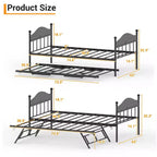 Daybed singolo con letto estraibile a scomparsa, struttura in metallo robusto con testiera, supporti resistenti per soggiorno, camera da letto, camera degli ospiti