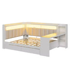Letto a una piazza e mezza con mensole, stazione di ricarica, luce a LED, scrivania e testiera e schienale imbottiti - ModernLuxe