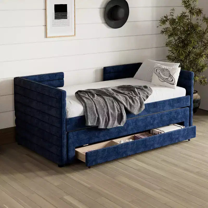 GDFStudio Alston Letto Divano Imbottito per Una Piazza con Letto Estraibile e Cassetti Contenitori