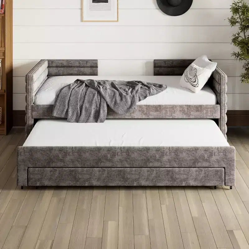 GDFStudio Alston Letto Divano Imbottito per Una Piazza con Letto Estraibile e Cassetti Contenitori