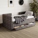 GDFStudio Alston Letto Divano Imbottito per Una Piazza con Letto Estraibile e Cassetti Contenitori