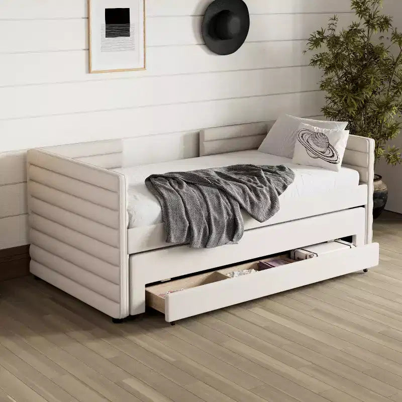 GDFStudio Alston Letto Divano Imbottito per Una Piazza con Letto Estraibile e Cassetti Contenitori