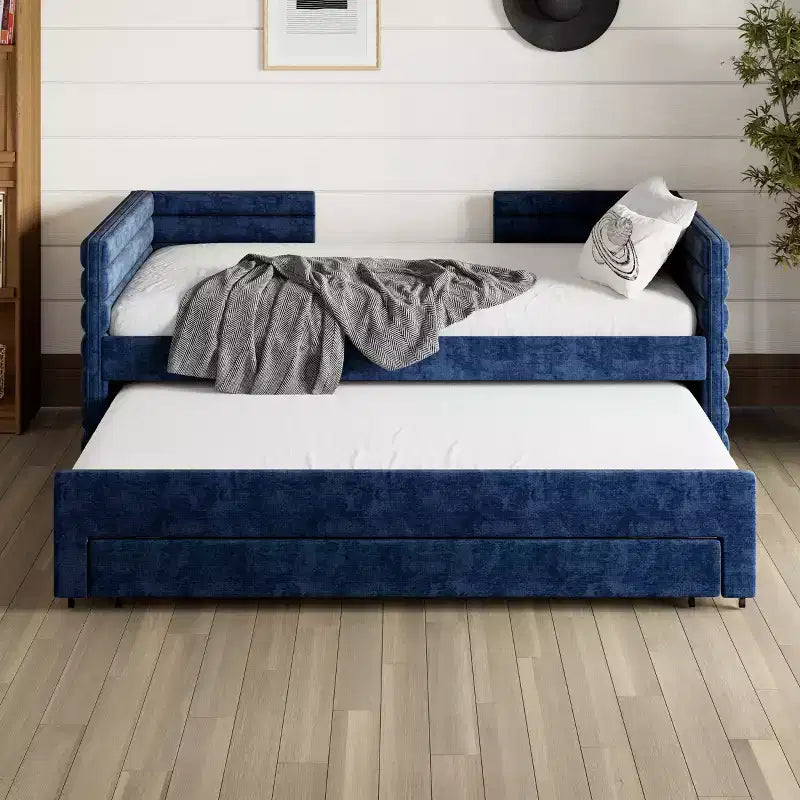 GDFStudio Alston Letto Divano Imbottito per Una Piazza con Letto Estraibile e Cassetti Contenitori
