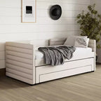 GDFStudio Alston Twin Size Upholstered Daybed with Trundle and Storage Drawers