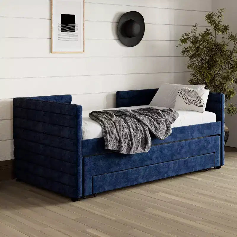 GDFStudio Alston Letto Divano Imbottito per Una Piazza con Letto Estraibile e Cassetti Contenitori