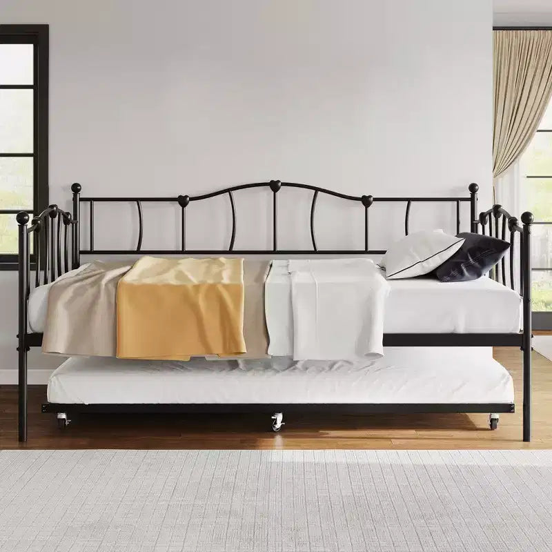 Divano letto singolo in metallo con letto estraibile, struttura divano letto con letto estraibile, piattaforma letto con supporto a doghe in acciaio, divano letto per camera da letto, soggiorno, piccoli spazi
