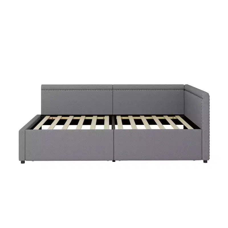 GDFStudio Carol Letto Divano Angolare a L Moderno per una Piazza e Mezza con Rivestimento in Lino e Due Cassetti Contenitore