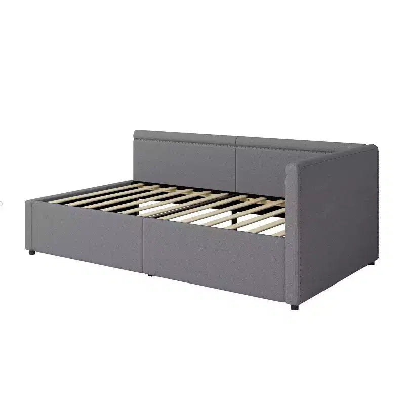 GDFStudio Carol Letto Divano Angolare a L Moderno per una Piazza e Mezza con Rivestimento in Lino e Due Cassetti Contenitore