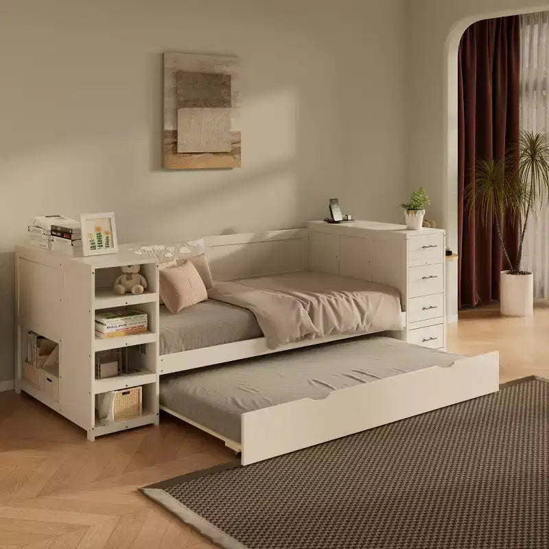 GDFStudio Abigail Letto a giorno doppio in legno con letto estraibile e cassetti contenitore